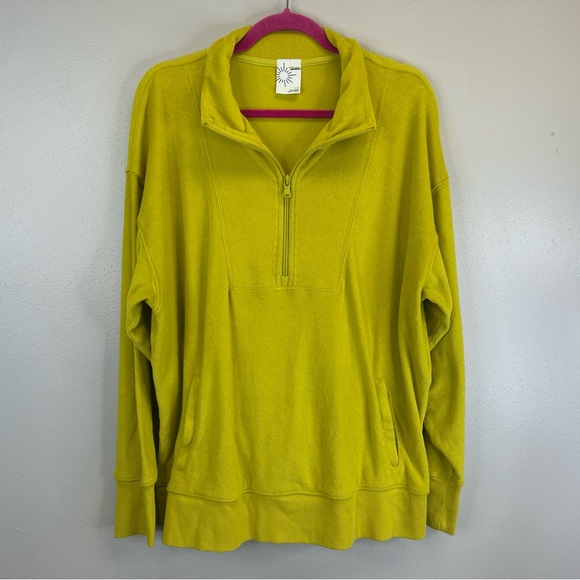 Aerie Offline L Bright Yellow Pullover Terry Sweatshirt Outdoor Casual Hiking - Picture 2 of 11